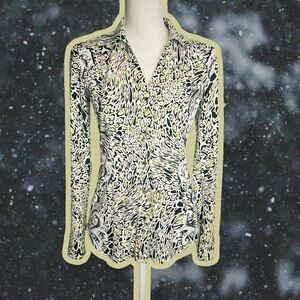 Caché Vintage Y2K Chartreuse / Lime Green Leopard & Brocade Button Down Top XS
